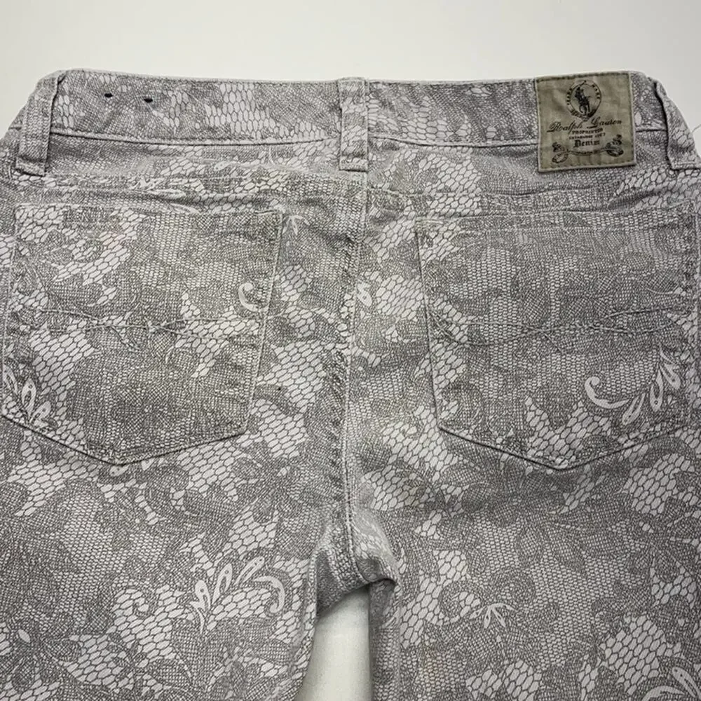 RALPH LAUREN Girls 14 (youth) Gray Floral Print BOWERY SKINNY Jeans